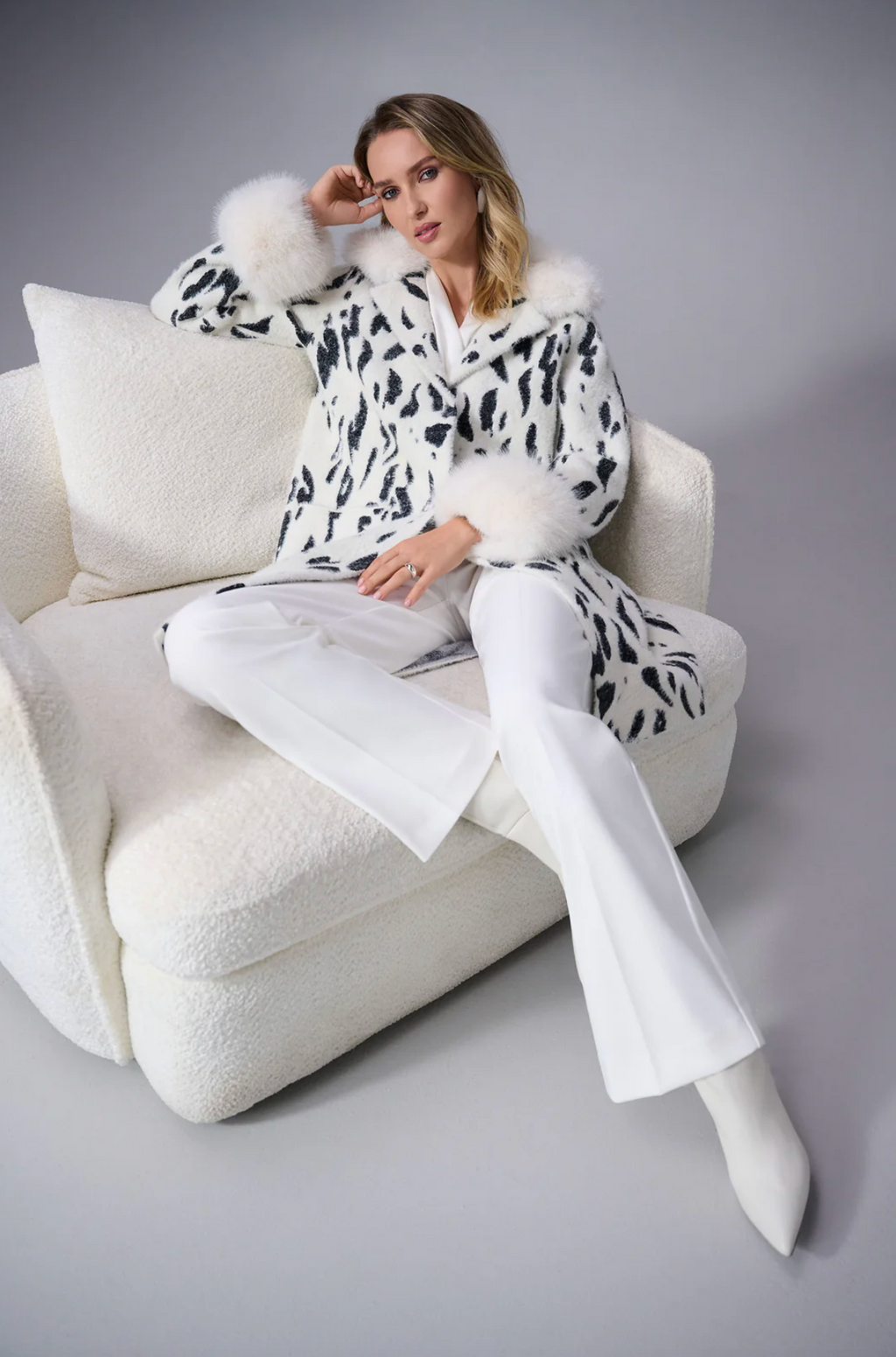 Joseph Ribkoff Animal Print Coat with Faux Fur Trim Style 253904