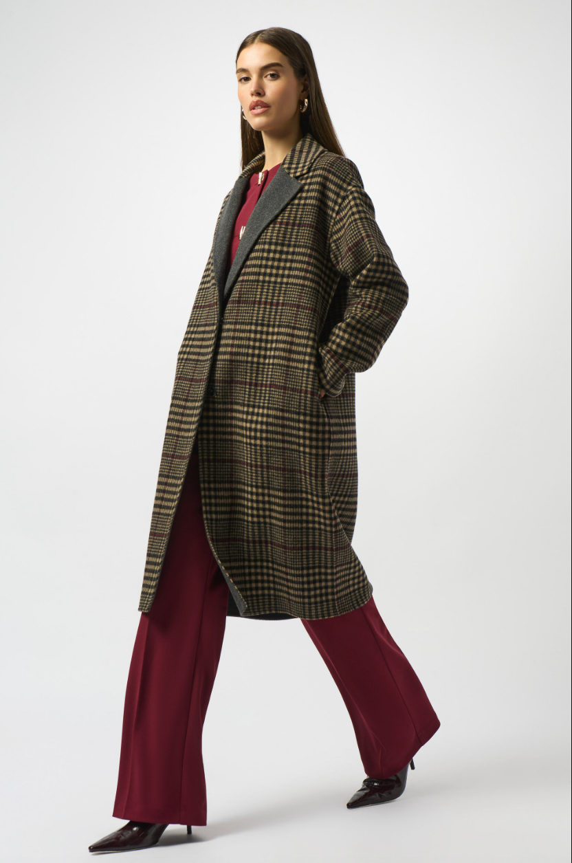 Joseph Ribkoff Plaid Long Overcoat Style 253946