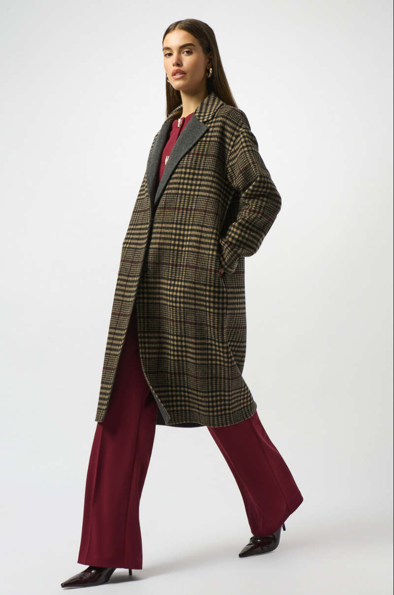 Joseph Ribkoff Plaid Long Overcoat Style 253946