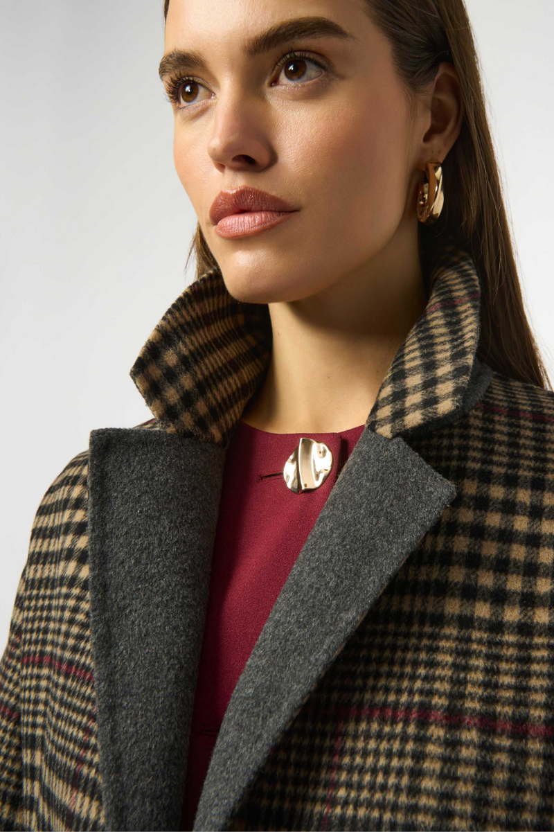 Joseph Ribkoff Plaid Long Overcoat Style 253946