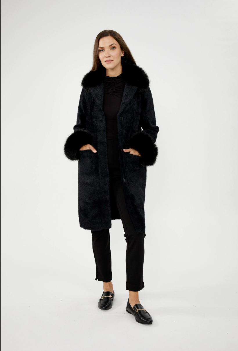 Joseph Ribkoff Faux Fur Trim Shawl Coat Style 243923