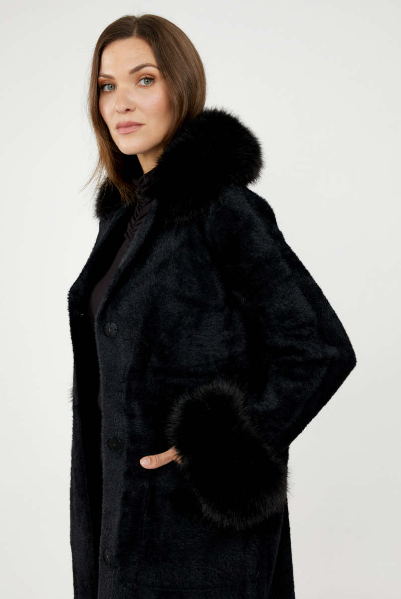 Joseph Ribkoff Faux Fur Trim Shawl Coat Style 243923