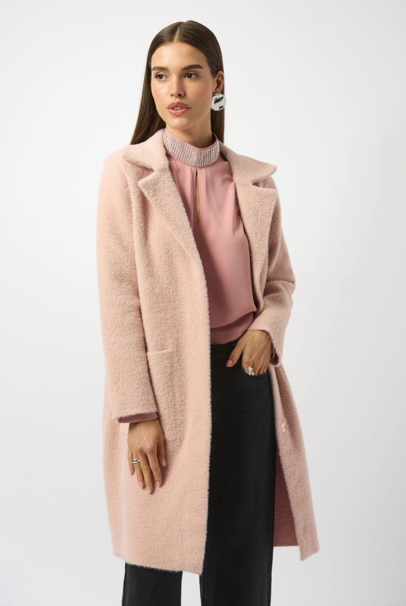 Joseph Ribkoff Faux Fur Trim Shawl Coat Style 243923