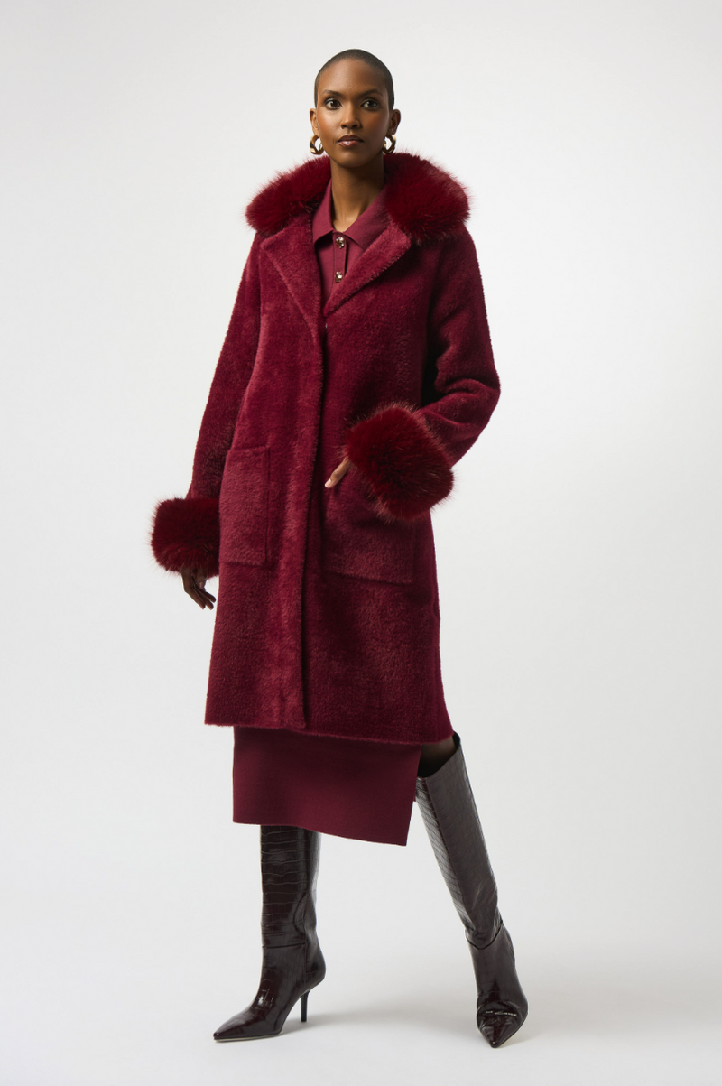 Joseph Ribkoff Faux Fur Trim Shawl Coat Style 243923