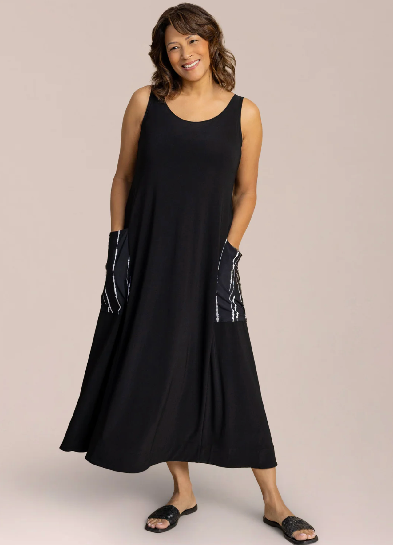 Sympli Flare Dress Pocket Print 28193
