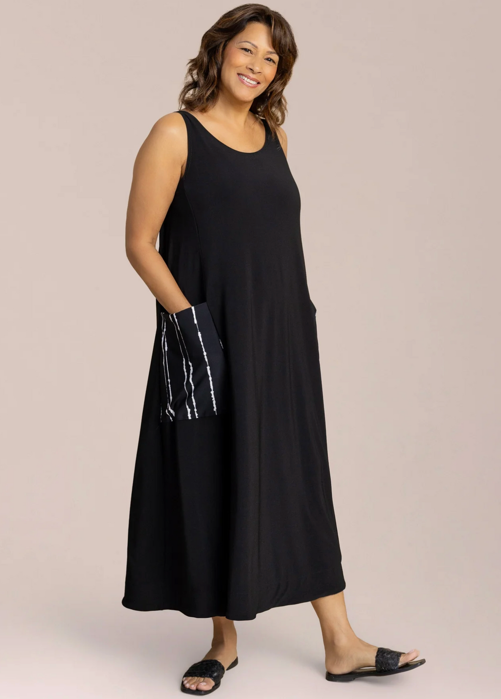 Sympli Flare Dress Pocket Print 28193