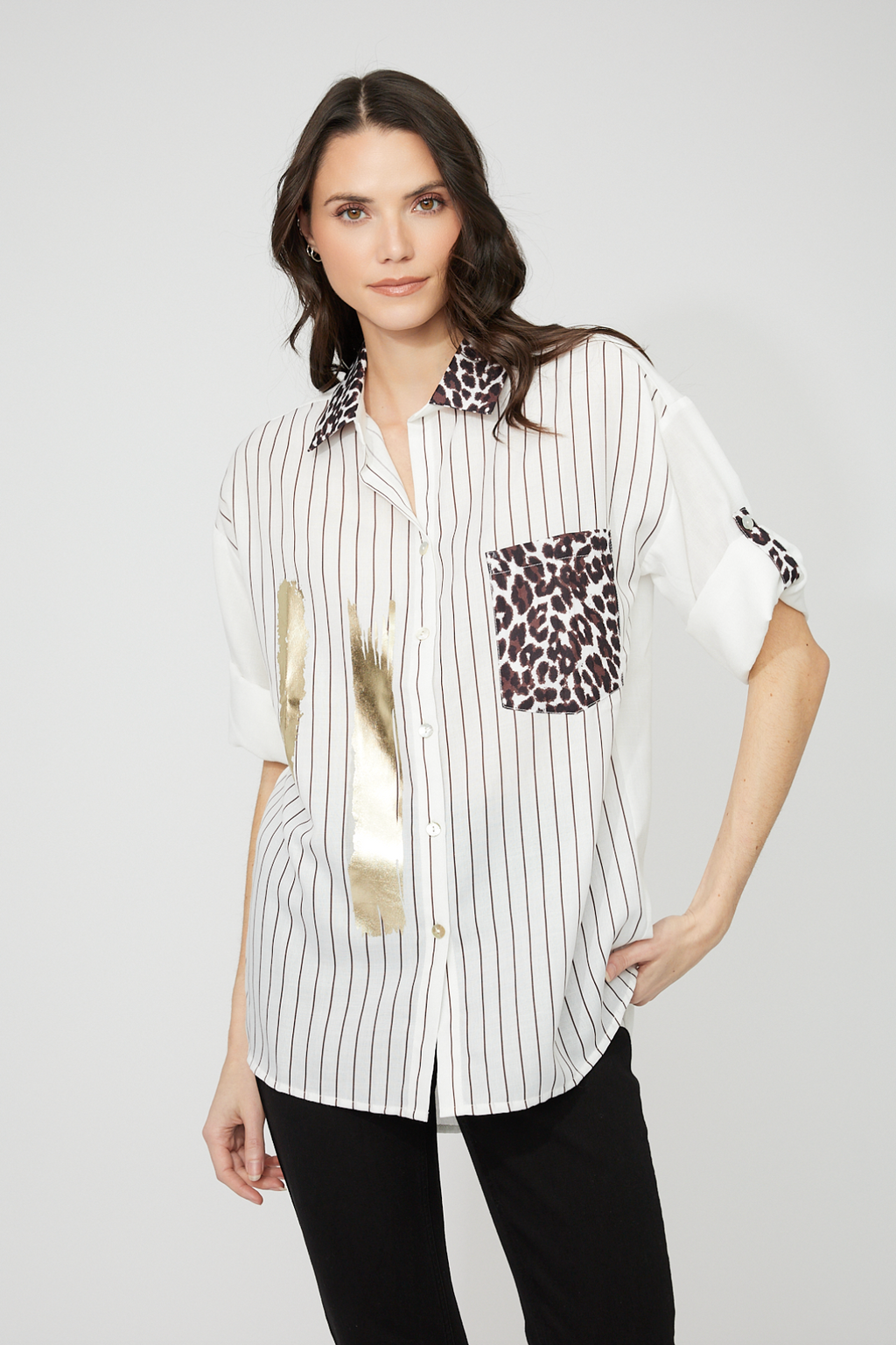 Frank Lyman Leopard Print Buttoned Shirt Style 261653