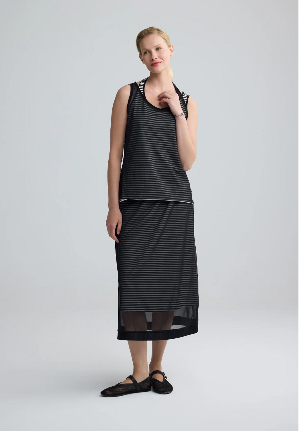 Luuka SAPHINA Striped Mesh Midi Skirt 403