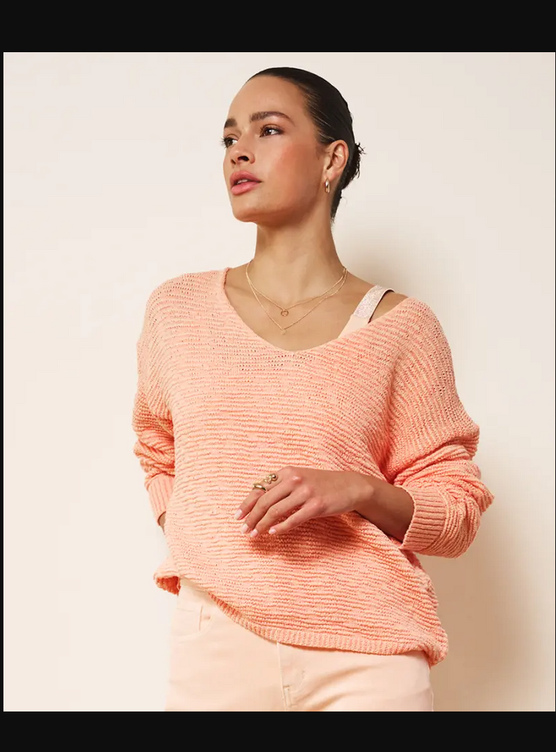 Esqualo Yarn Drop Shoulder V-Neck Sweater Style ESQ02020
