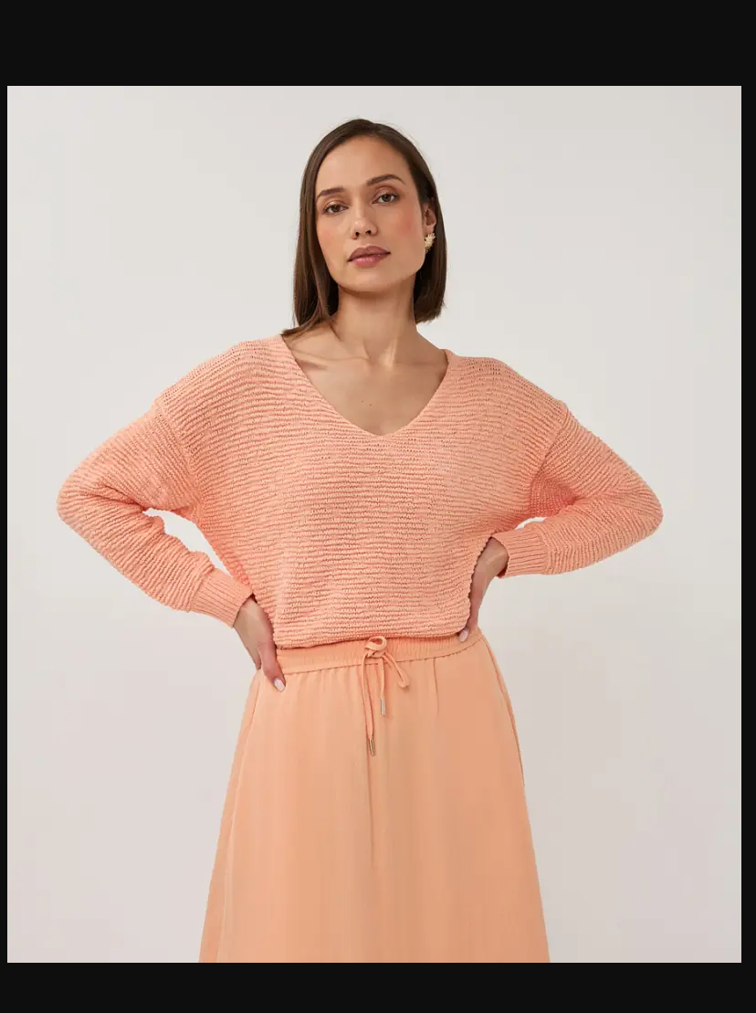 Esqualo Yarn Drop Shoulder V-Neck Sweater Style ESQ02020