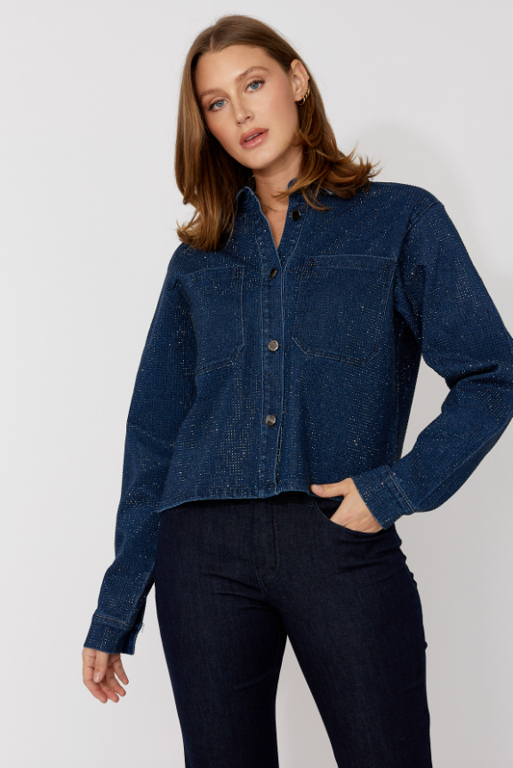 Frank Lyman Casual Collared Denim Top – Style 266509