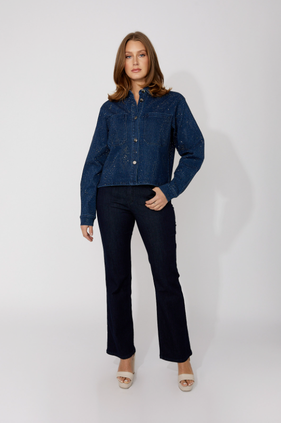 Frank Lyman Casual Collared Denim Top – Style 266509