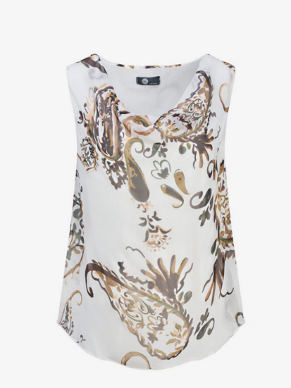 M Made in Italy White Mocha Paisley Top Blouse 66806