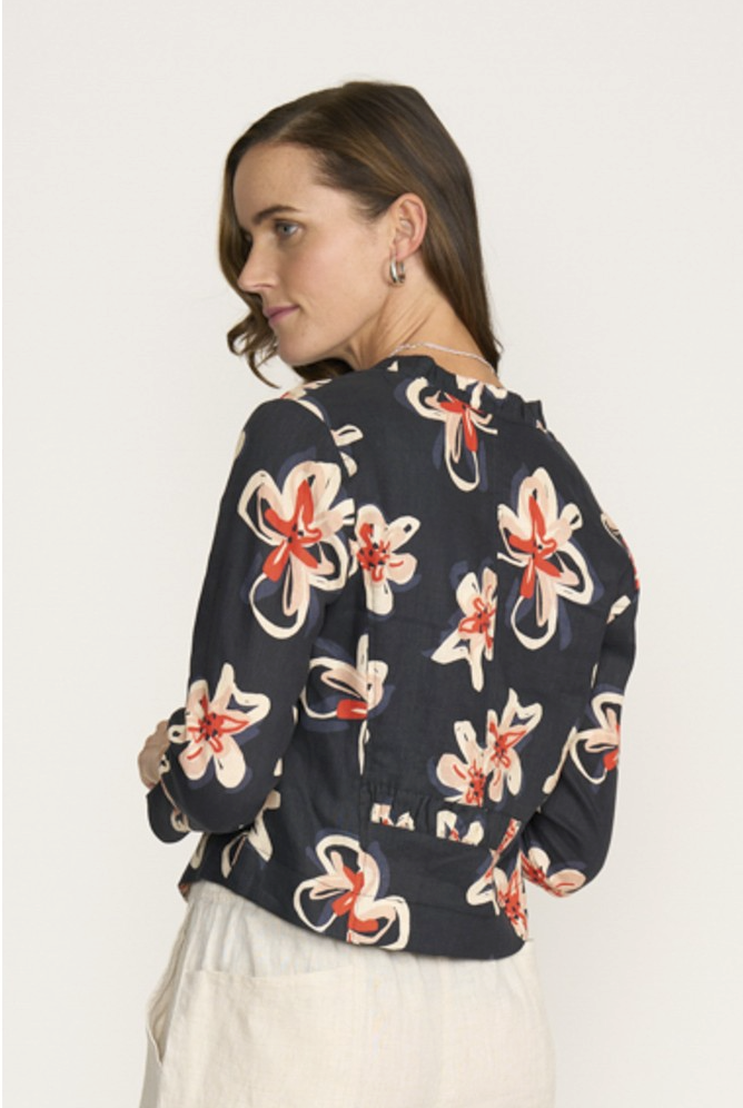 Foil Clothing Gather Together Flower Doodle Short Jacket 8321