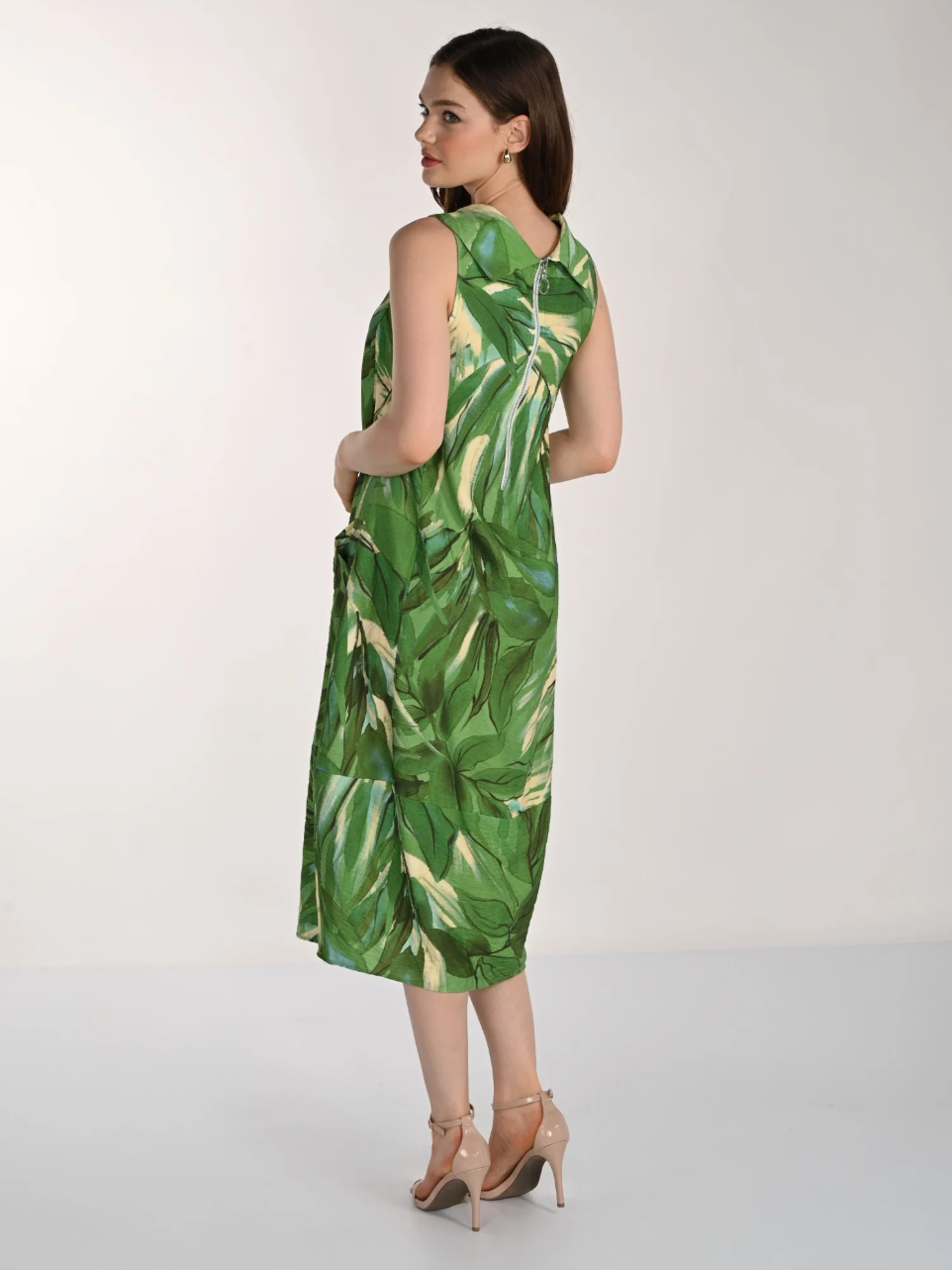 Frank Lyman Tropical Leaf Print Bubble Dress 261366
