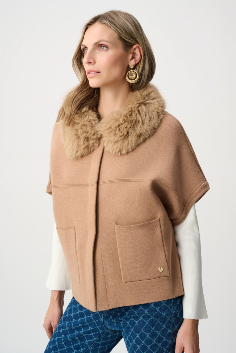 Joseph Ribkoff Short Cape With Fur Collar Style 263949