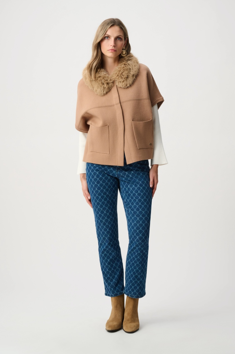 Joseph Ribkoff Short Cape With Fur Collar Style 263949