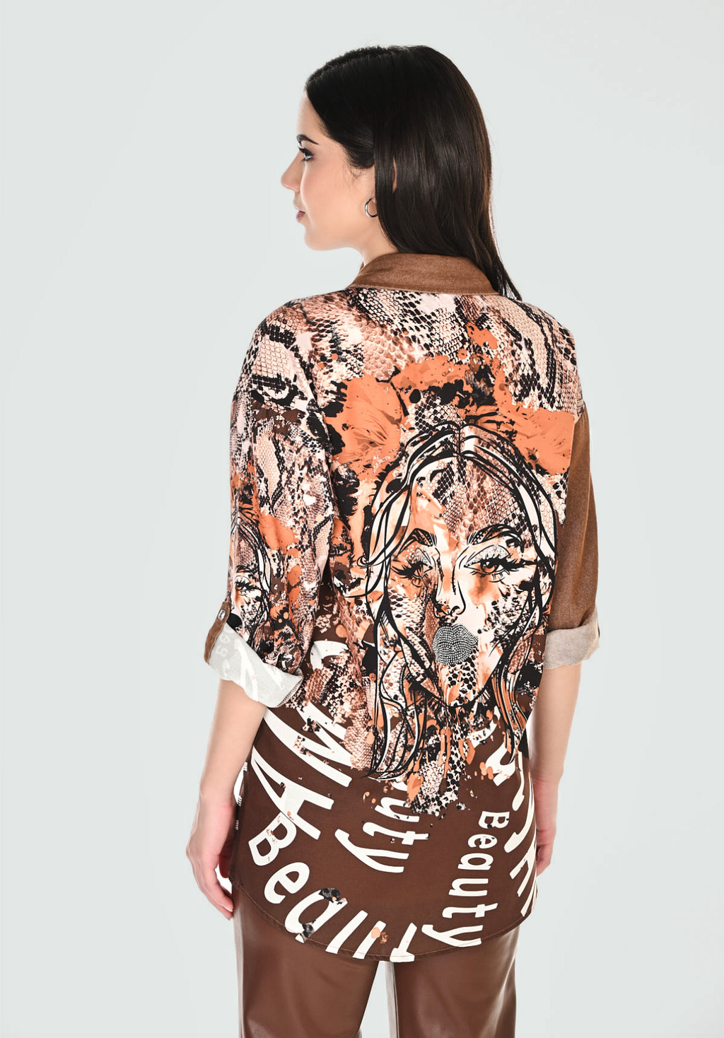 Frank Lyman Animal Print Button Closure Blouse Style 263759