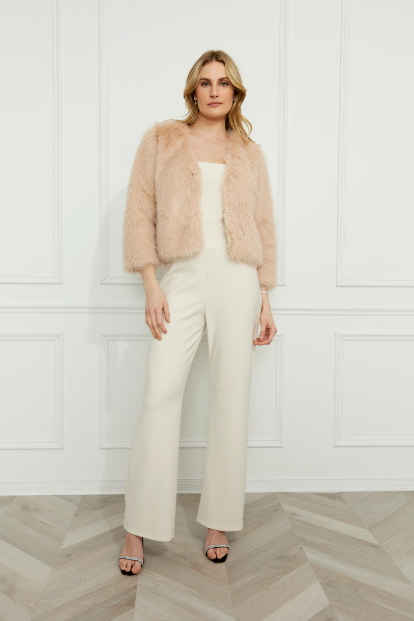 Frank Lyman Faux Fur Jacket With Jewels Style 259730