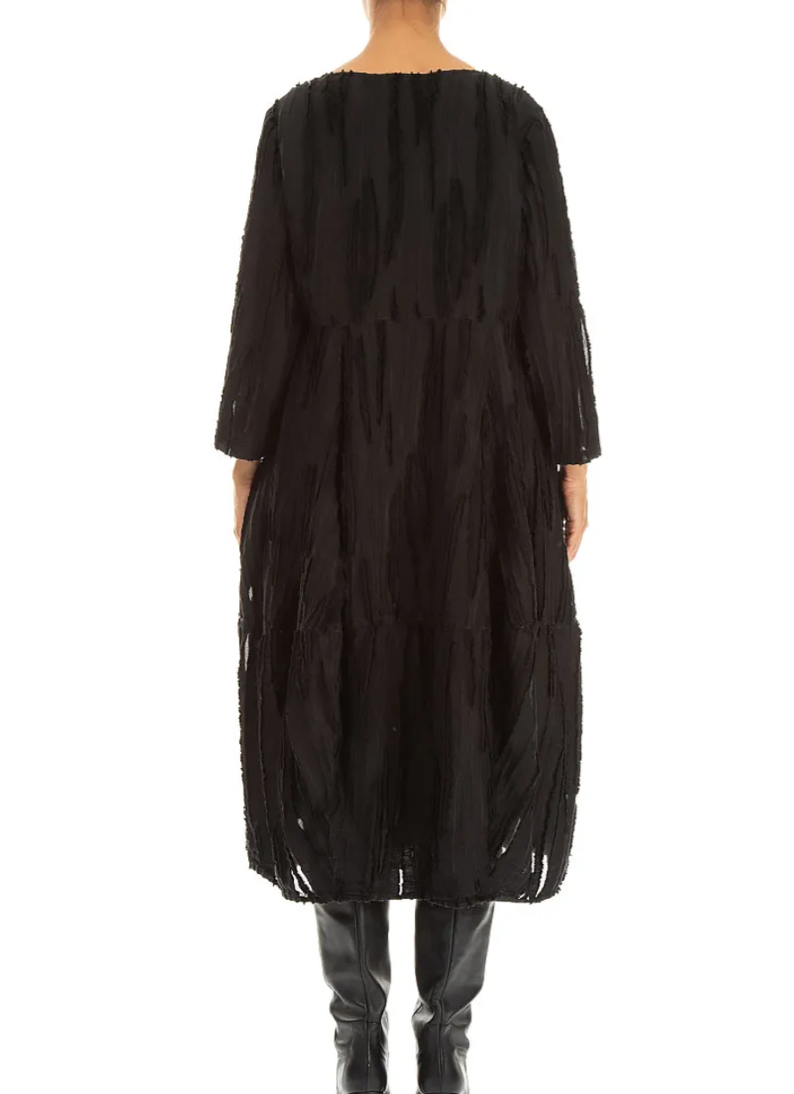 Grizas Balloon Black Fray Weave Dress 91948