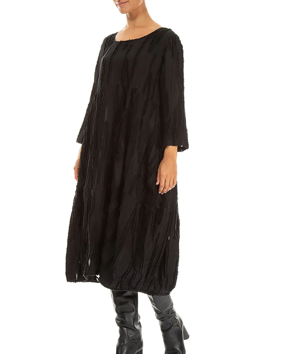 Grizas Balloon Black Fray Weave Dress 91948