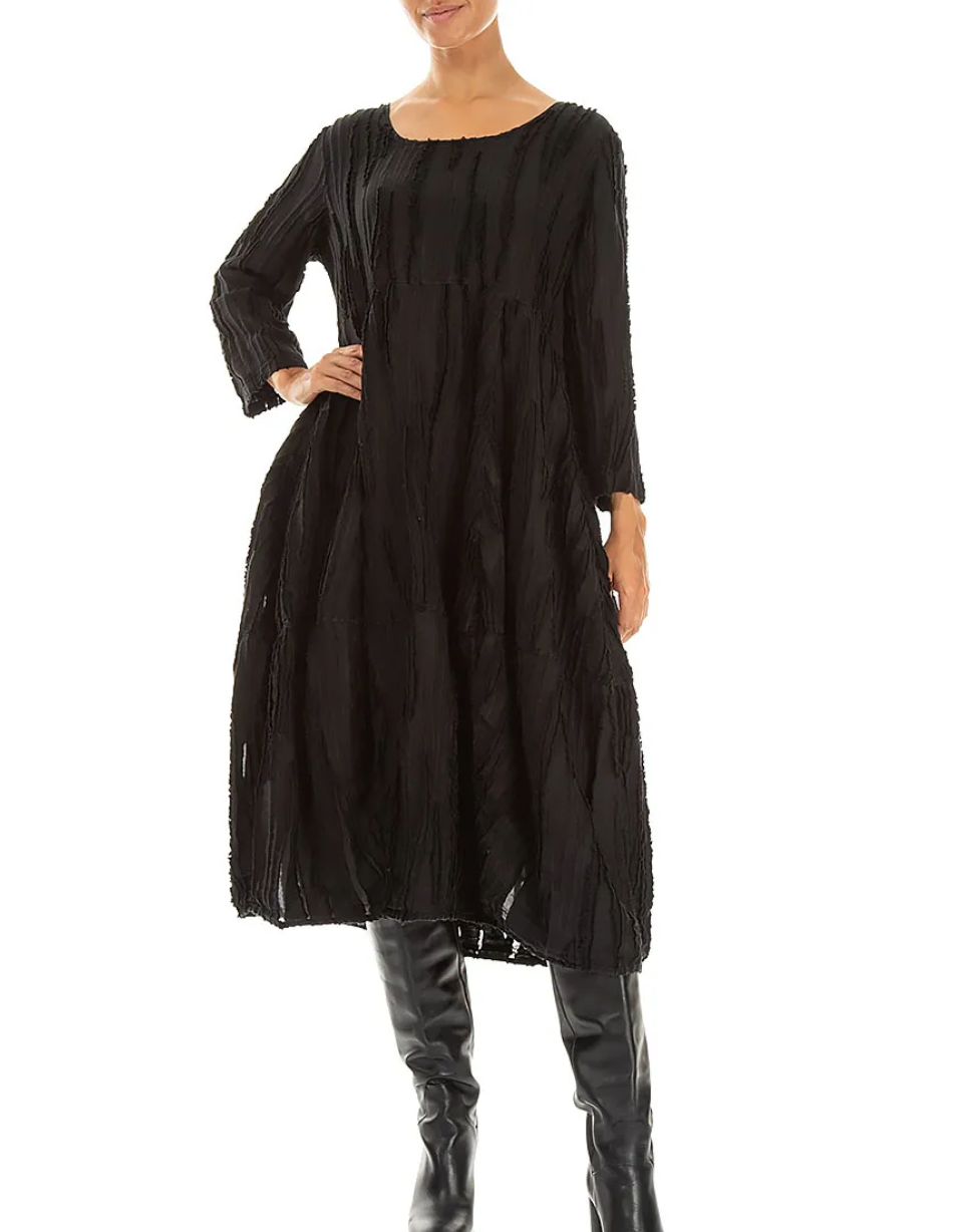 Grizas Balloon Black Fray Weave Dress 91948