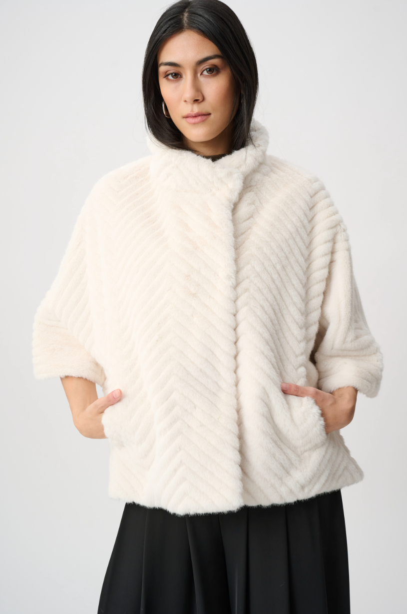 Joseph Ribkoff Short Chevron Faux Fur Cape 263917