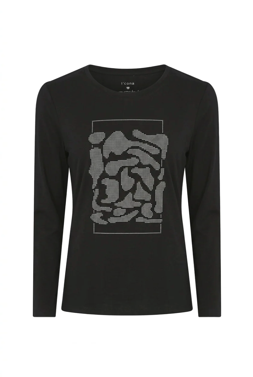 I’cona Long Sleeve Cotton Tee with Animal Print Motif 64428