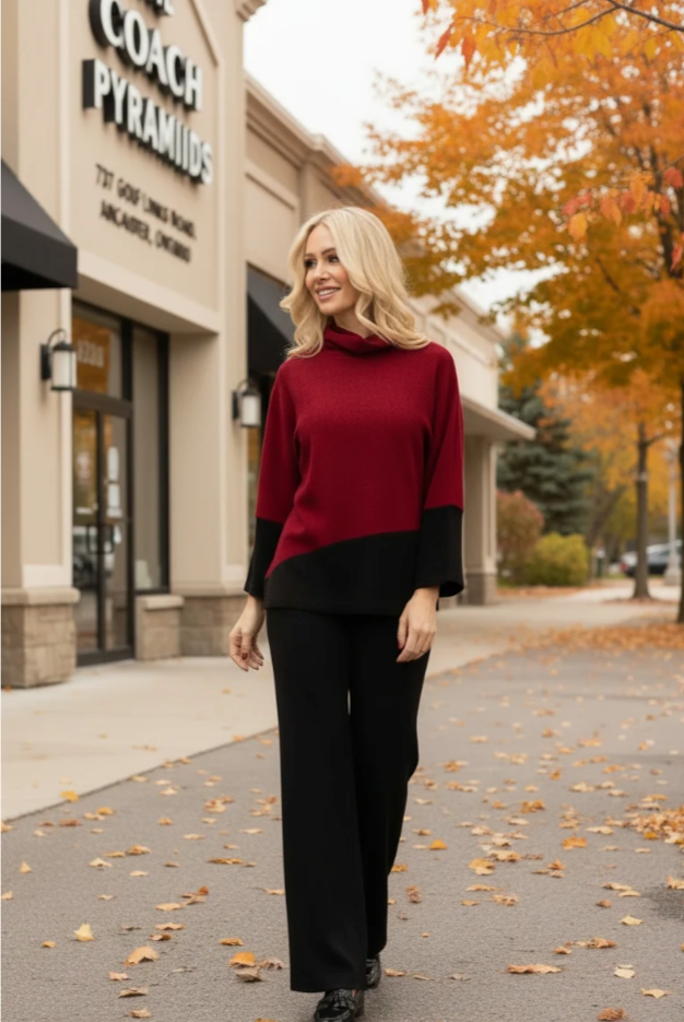 Pure Essence Colour Block Cowl Neck Top 695-8012