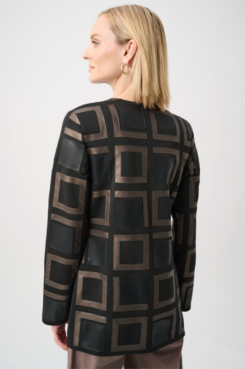 Joseph Ribkoff Leatherette Collarless Two-tone Jacket Style 263963