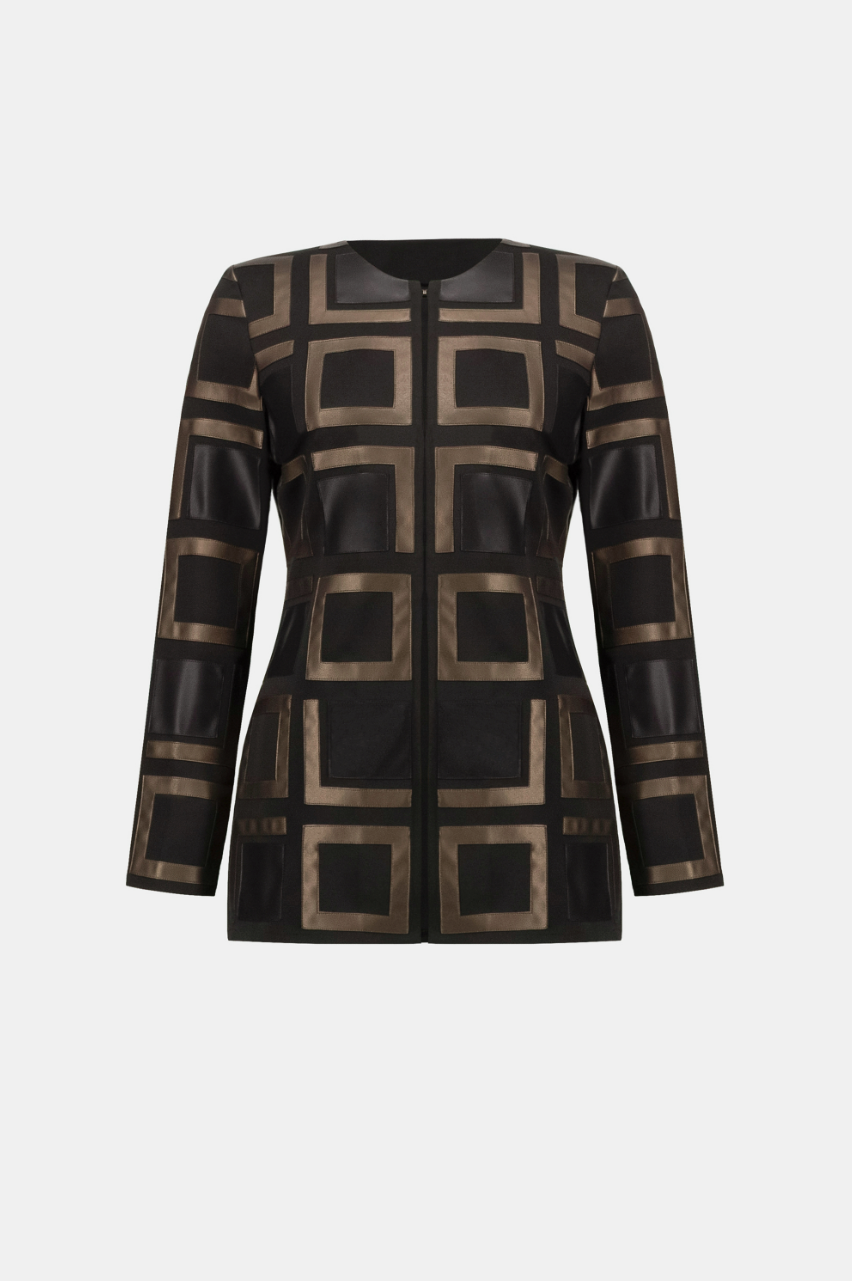 Joseph Ribkoff Leatherette Collarless Two-tone Jacket Style 263963
