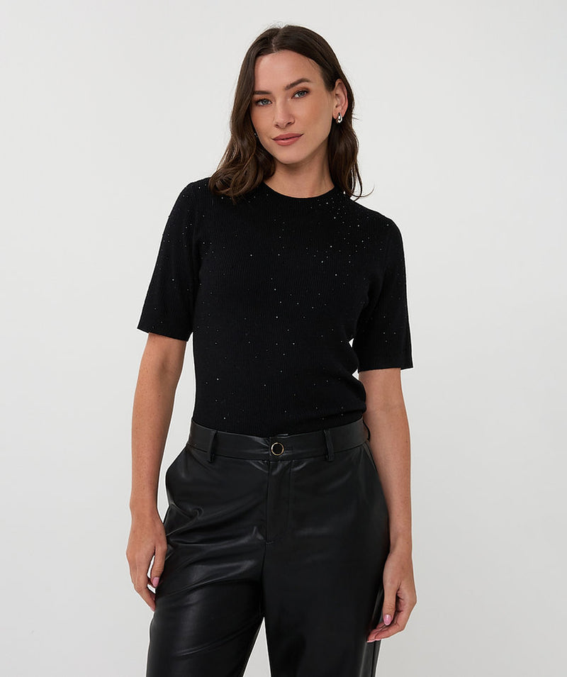 Esqualo Embellished Short Sleeve Knit Top F2502521