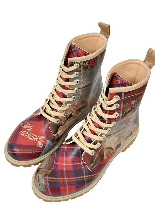 Dogo Women Vegan Leather Red Long Boots - Scottish Dining Car Design