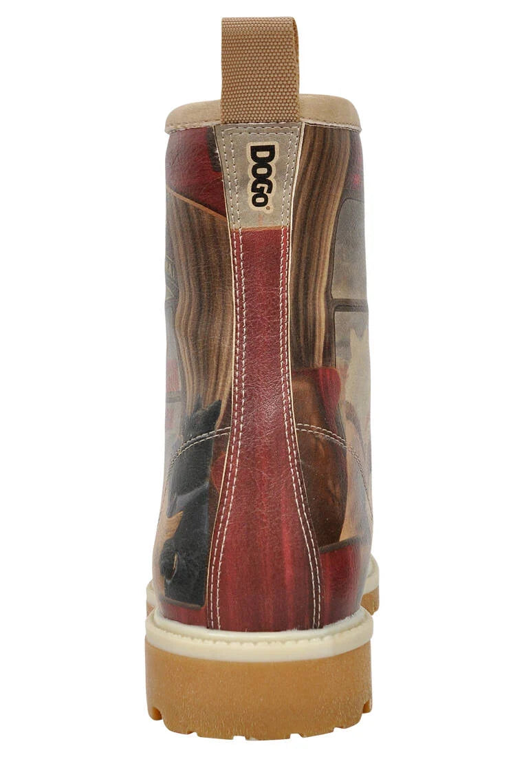 Dogo Women Vegan Leather Red Long Boots - Scottish Dining Car Design