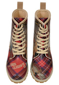 Dogo Women Vegan Leather Red Long Boots - Scottish Dining Car Design