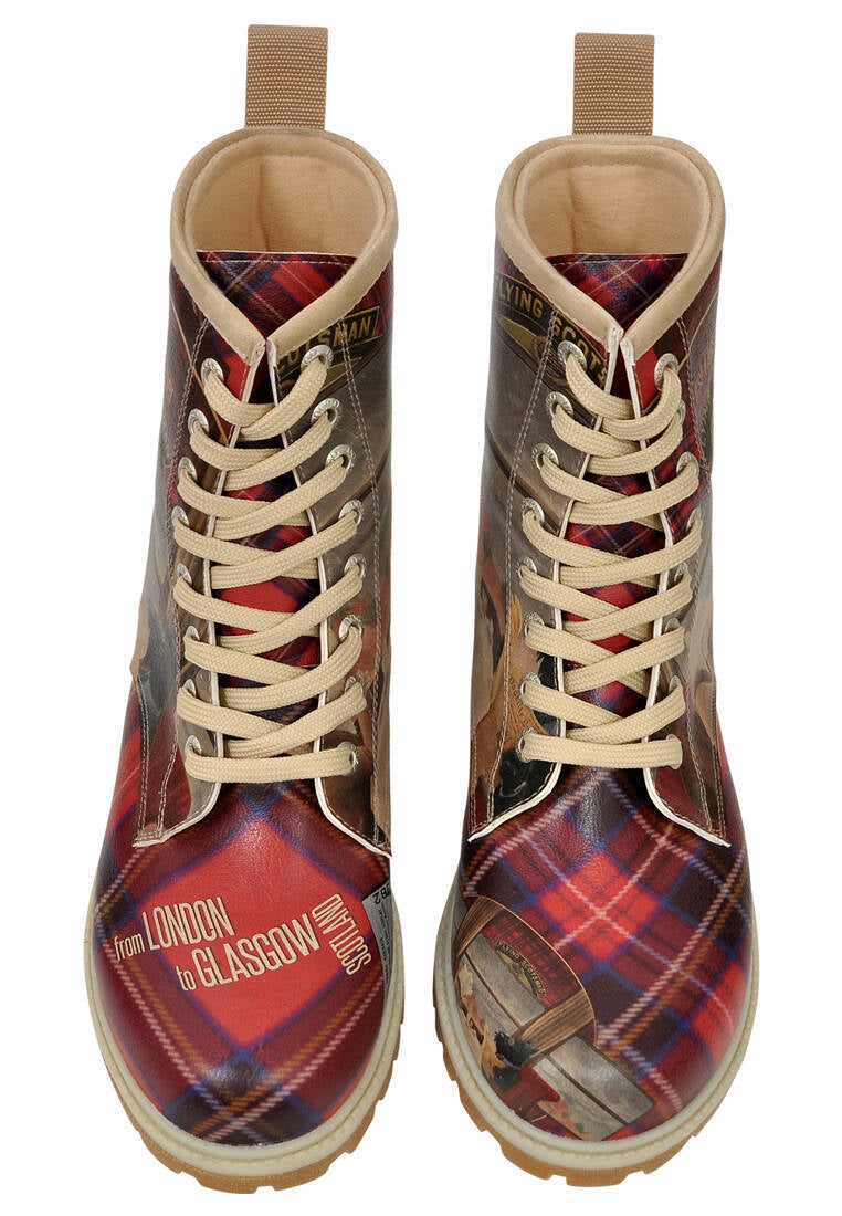 Dogo Women Vegan Leather Red Long Boots - Scottish Dining Car Design
