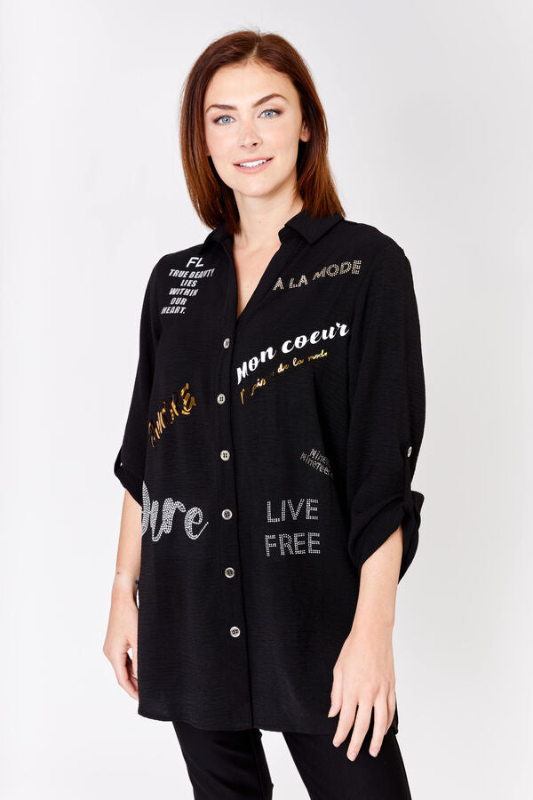 Frank Lyman Printed Blouse Black Top Style 226194u