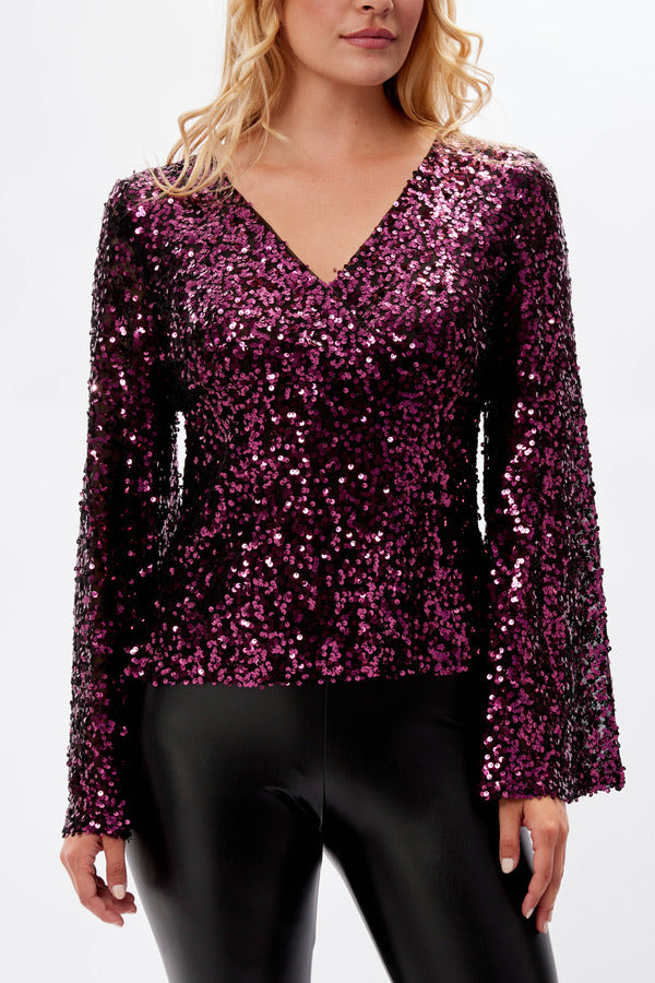 Frank Lyman Fuchsia All-over Sequin Sweater Style 234126u