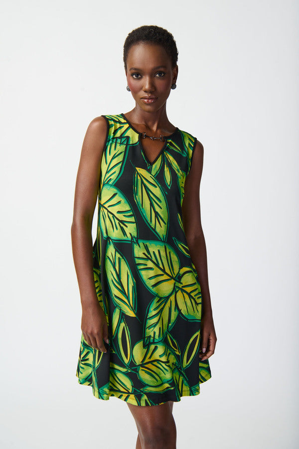 Joseph Ribkoff: Leaf Print Keyhole Neck Dress Style 241119