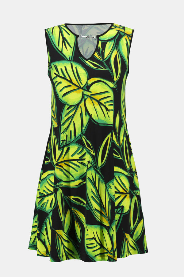 Joseph Ribkoff: Leaf Print Keyhole Neck Dress Style 241119