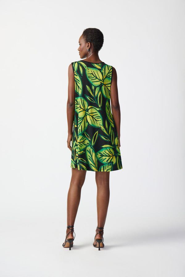 Joseph Ribkoff: Leaf Print Keyhole Neck Dress Style 241119