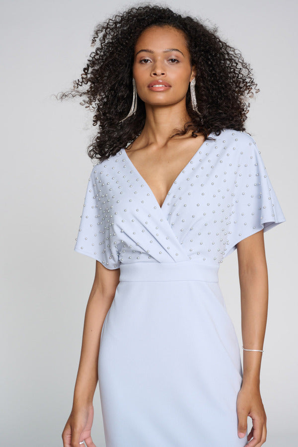 JOSEPH RIBKOFF Pearl Bodice Wrap Front Dress Style 241761