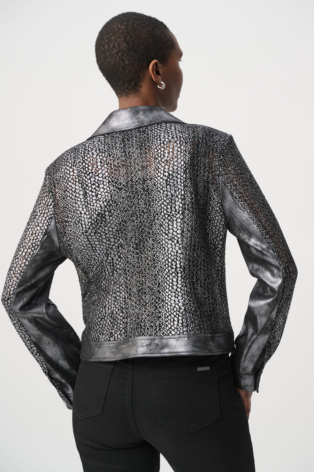 Joseph Ribkoff Foiled Faux Suede Moto Jacket Style 262902