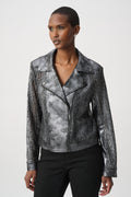Joseph Ribkoff Foiled Faux Suede Moto Jacket Style 262902