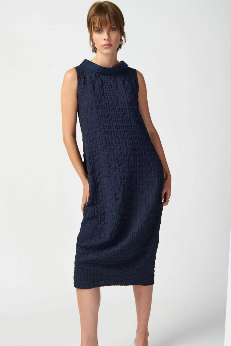 Joseph Ribkoff - Midnight Blue Textured Sleeveless Cocoon Dress Style 241204