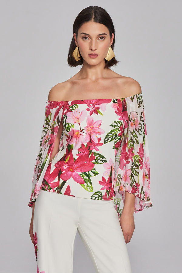 JOSEPH RIBKOFF Floral Print Drop Sleeve Top Style 241780