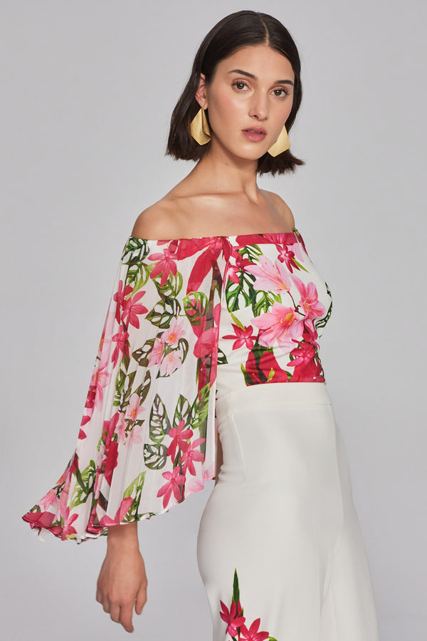 JOSEPH RIBKOFF Floral Print Drop Sleeve Top Style 241780