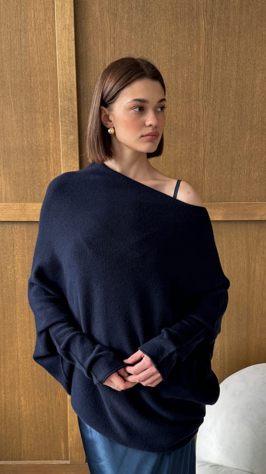 Natalie Asymmetric Sweater in deep blue