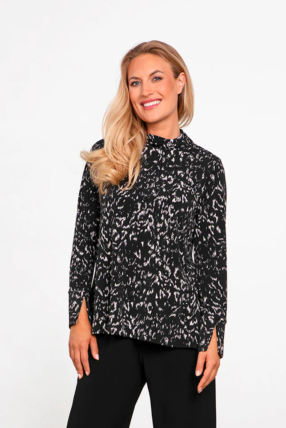 Sympli Turtle Neck Slit Sleeve Top Print  | Style: 22262P
