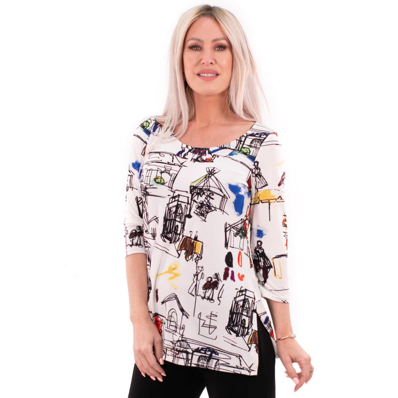 Ivory-Multicolor Print Top